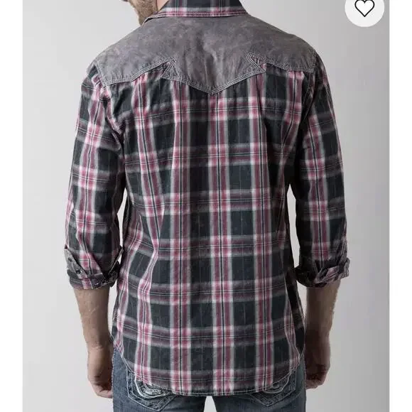 BKE Vintage Shirt Mens XL Plaid Western Pearl Snap Athletic Fit Cowboy - Picture 4 of 14